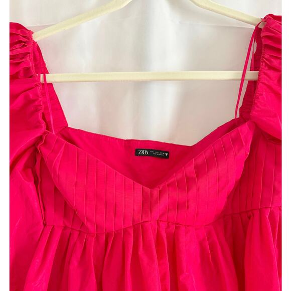 Zara Blogger's Fave Pink Puffed Sleeve Babydoll Mini Dress size L - Picture 6 of 12